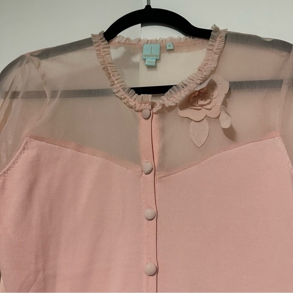 New! Shu Shu pink Mesh feminine modest delicate Sweater Cardigan Size Small - Picture 3 of 8